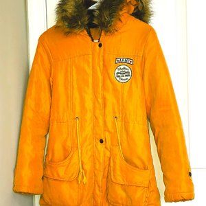 Yellow Parka with Pockets + Faux Fur Hoodie